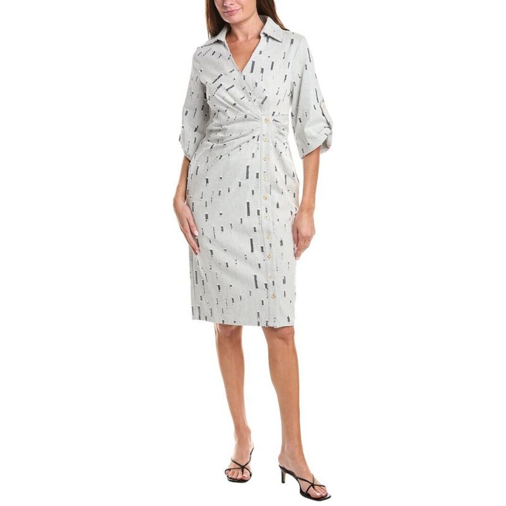 Gracia Womens Wrap Denim V Collar Neck Dress, Gray
